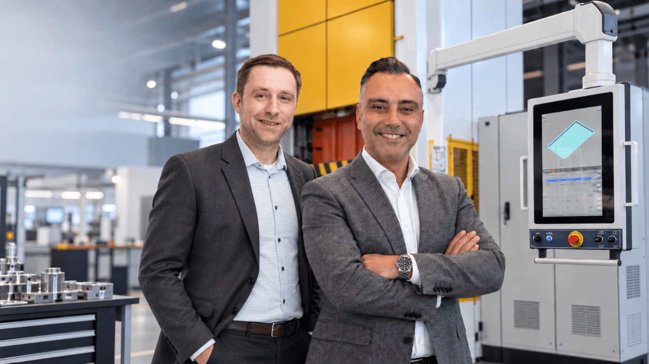 Sakir and Daniel from XINDUX in a production facility