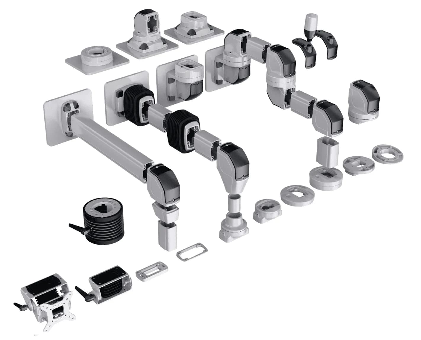 XINDUX support arm and HMI panel systems