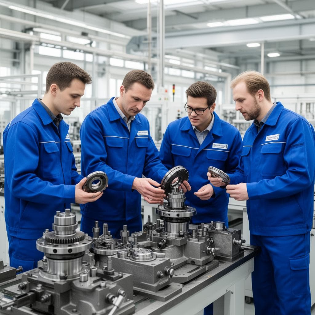 XINDUX engineers reviewing a project on the shop floor